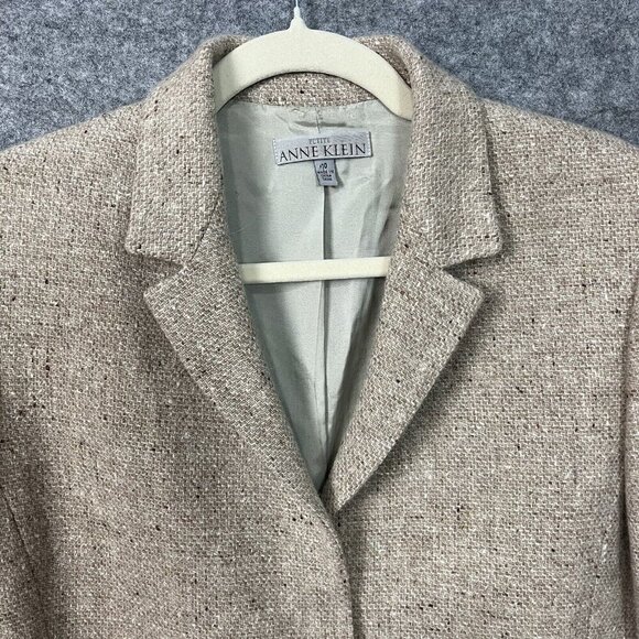 Ann Klein Wool Angora Blazer Jacket Womens Petite 10 Cream Tweed Light Academia - Picture 2 of 16